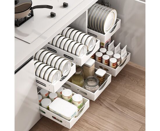 طبق مطبخ تخزين الرف خزانة مطبخ المدمج في سحب التدريجي التقسيم تخزين الرف المنزلية درج منظم مطبخ